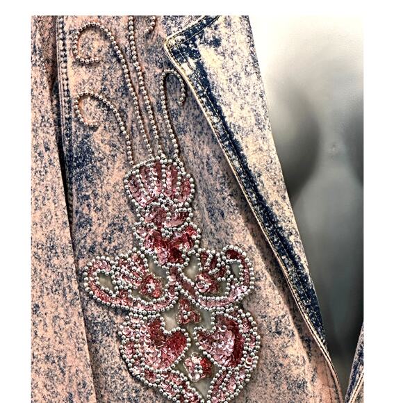 Designs USA Vintage Acid Washed Long Embellished Bejeweled Pink Denim Duster - Picture 5 of 16